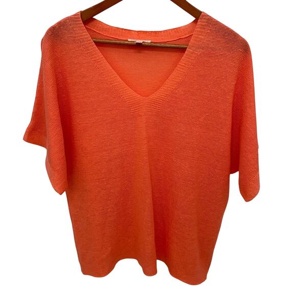 Eileen Fisher Tops - EILEEN FISHER Coral Orange V Neck 100% Organic Linen Top // XS